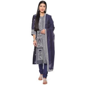 BIBA Women Cotton Blend Straight Kurta Churidar Suit Set