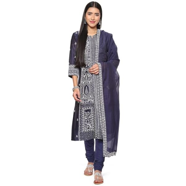 BIBA Women Cotton Blend Straight Kurta Churidar Suit Set