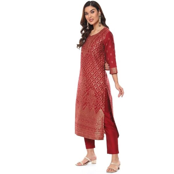 BIBA Women Art Silk Straight Kurta Slim Pants Suit Set - Image 2