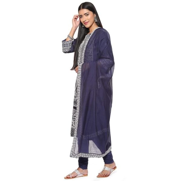 BIBA Women Cotton Blend Straight Kurta Churidar Suit Set - Image 3