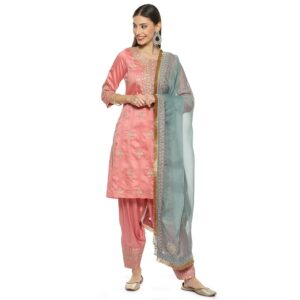 BIBA Women Cotton Blend Straight Kurta Salwar Suit Set