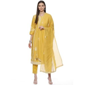 BIBA Women Cotton Blend Straight Kurta Slim Pants Suit Set