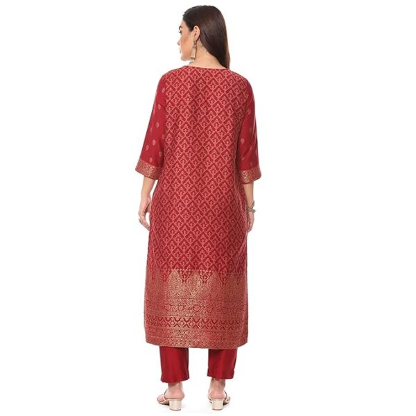 BIBA Women Art Silk Straight Kurta Slim Pants Suit Set - Image 5