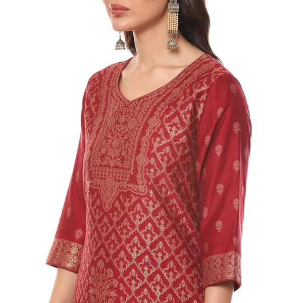 BIBA Women Art Silk Straight Kurta Slim Pants Suit Set - Image 6