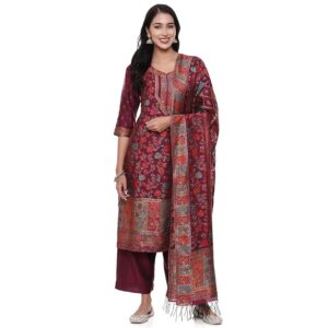 BIBA Women Cotton Straight Yarndyed Kurta Palazzo Suit Set